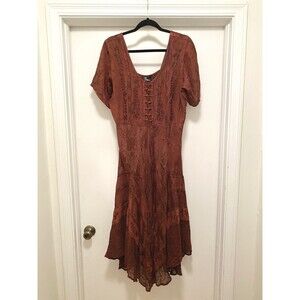 VTG Y2K Midi Ren Faire Festival Dress Sz Large Corset Lace Up Boho Flare Fairy
